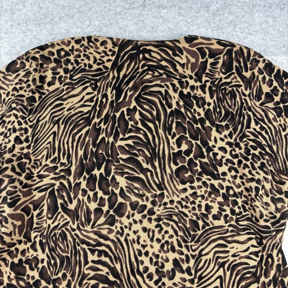 Cable & Gauge Womens XL Animal Print Cardigan Rhinestone Buttons Cotton Blend - Picture 11 of 16